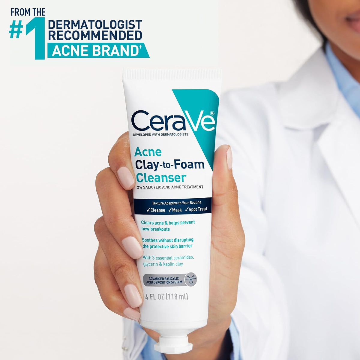 CeraVe Clay To Foam Acne Face Wash.Salicylic Acid & Kaolin Clay Acne Spot Treatment Clears Pimples & Blackheads. Prevents Breakouts. Hydrates & Soothes. Fragrance-Free. Non-Comedogenic.4oz.(Pack of 2)