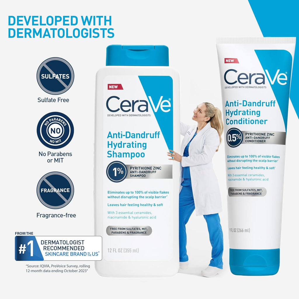 CeraVe Hydrating Anti Dandruff Conditioner with Hyaluronic Acid. 9oz | 0.5% Pyrithione Zinc Dandruff Treatment with Niacinamide That Helps Eliminate Flakes and Reduce Itchy Scalp. Sulfate-Free